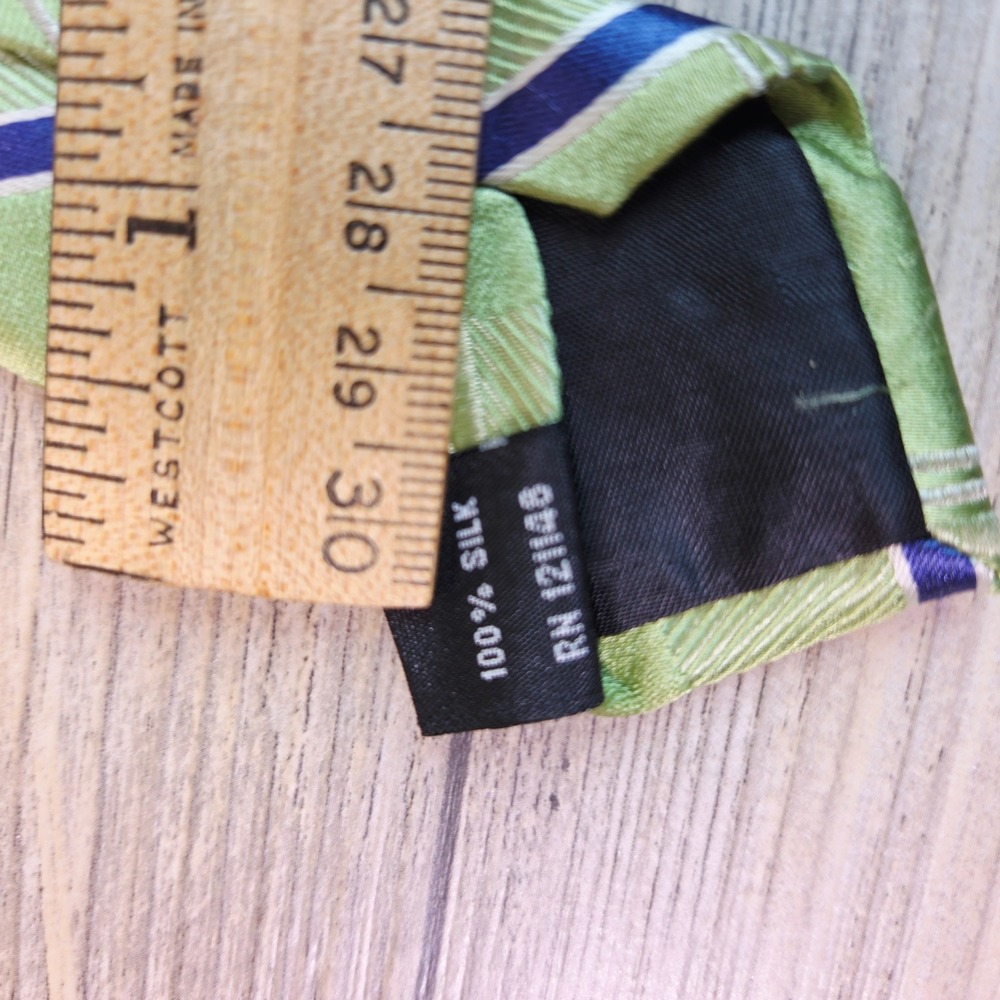 Michael Kors Mens Tie Green Blue Plaid Striped 100% Silk Classic Necktie Wedding - Picture 5 of 6